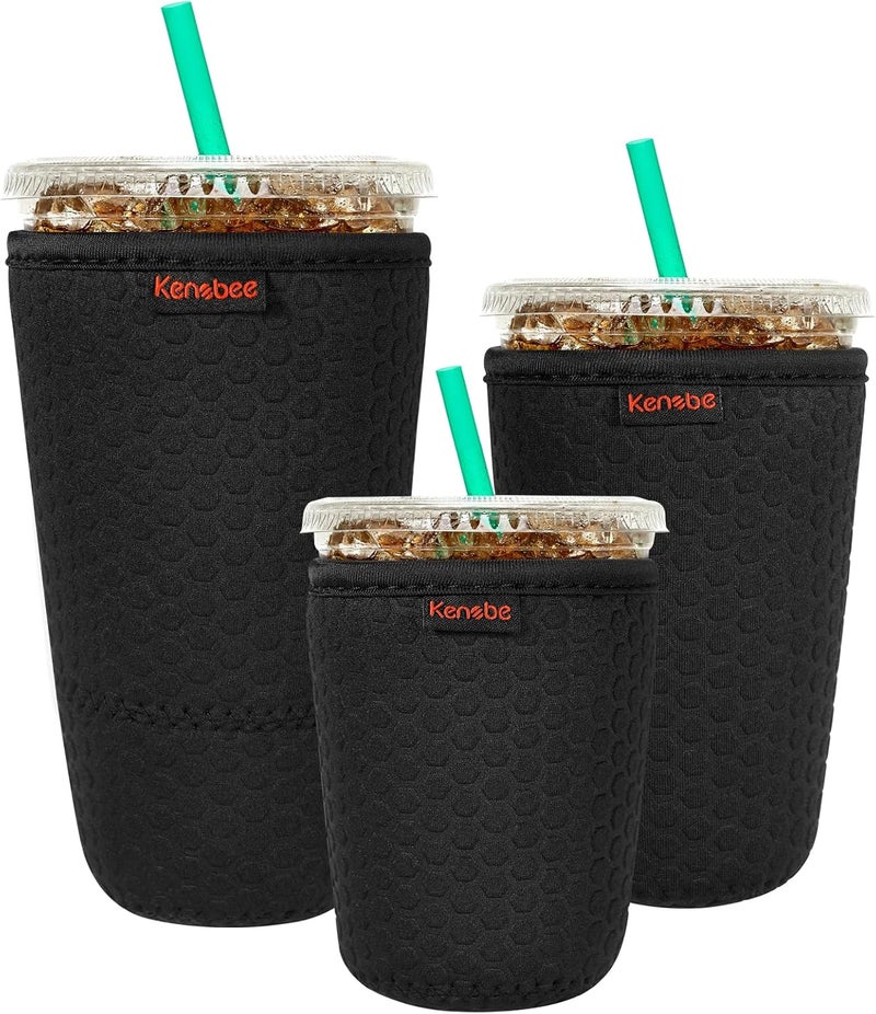 KENOBE 3 Pack Neoprene Insulator Sleeve for Iced Coffee Cups, Reusable Cooler Sleeves for Iced & Hot Drinks, Universal Fit 16-32 oz Cups Beverages, Compatible with Starbucks Dunkin Coffee and More - Image 1